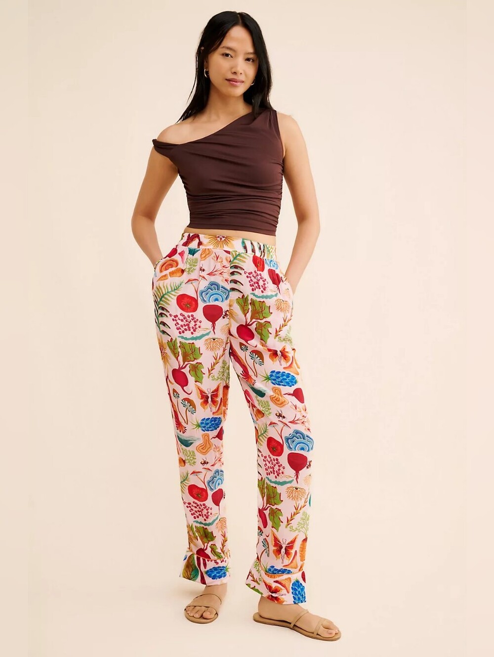 FARM Rio Pahama Printed Pants Small Pink Botanical Tropical 100% Viscose $165